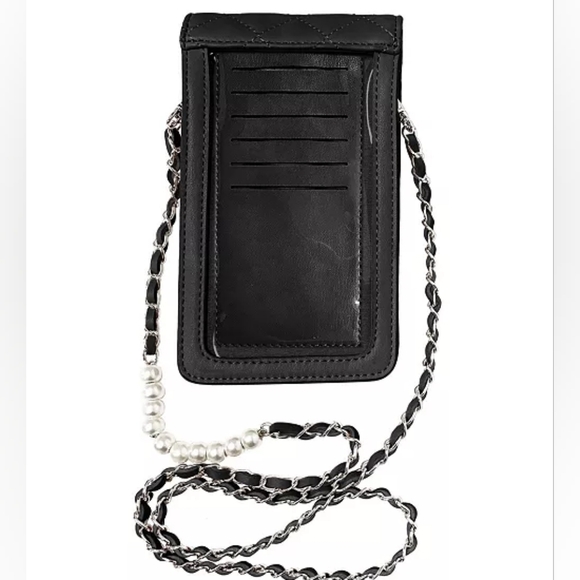 Badgley Mischka Women's Black Leather Phone Crossbody - Picture 3 of 7